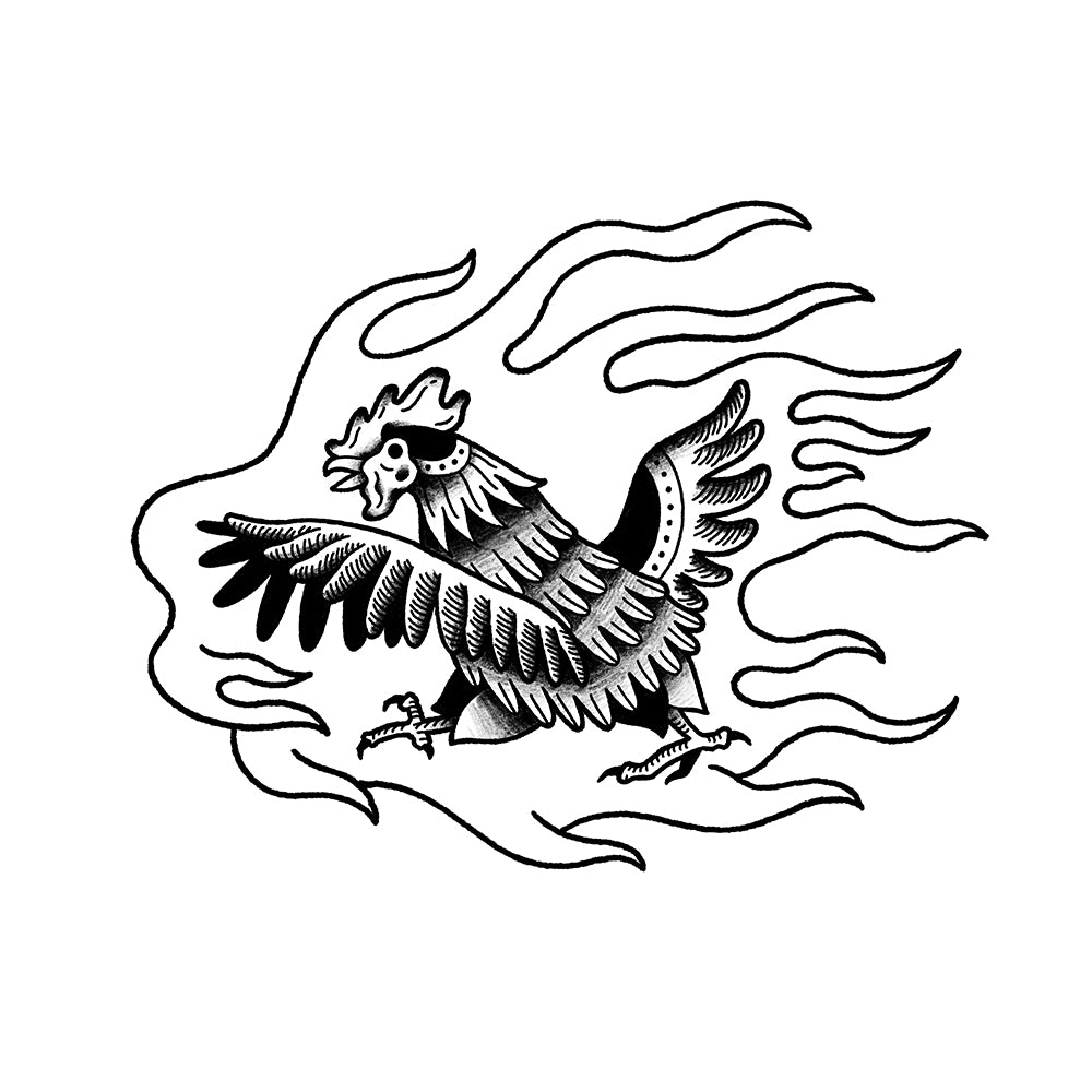 Flaming Chicken – Flash Tattoo #7